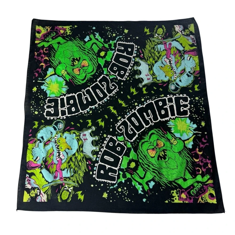 Rob Zombie Bandana Black Neon Green Monster Graphic Print Rock Metal Band Merch